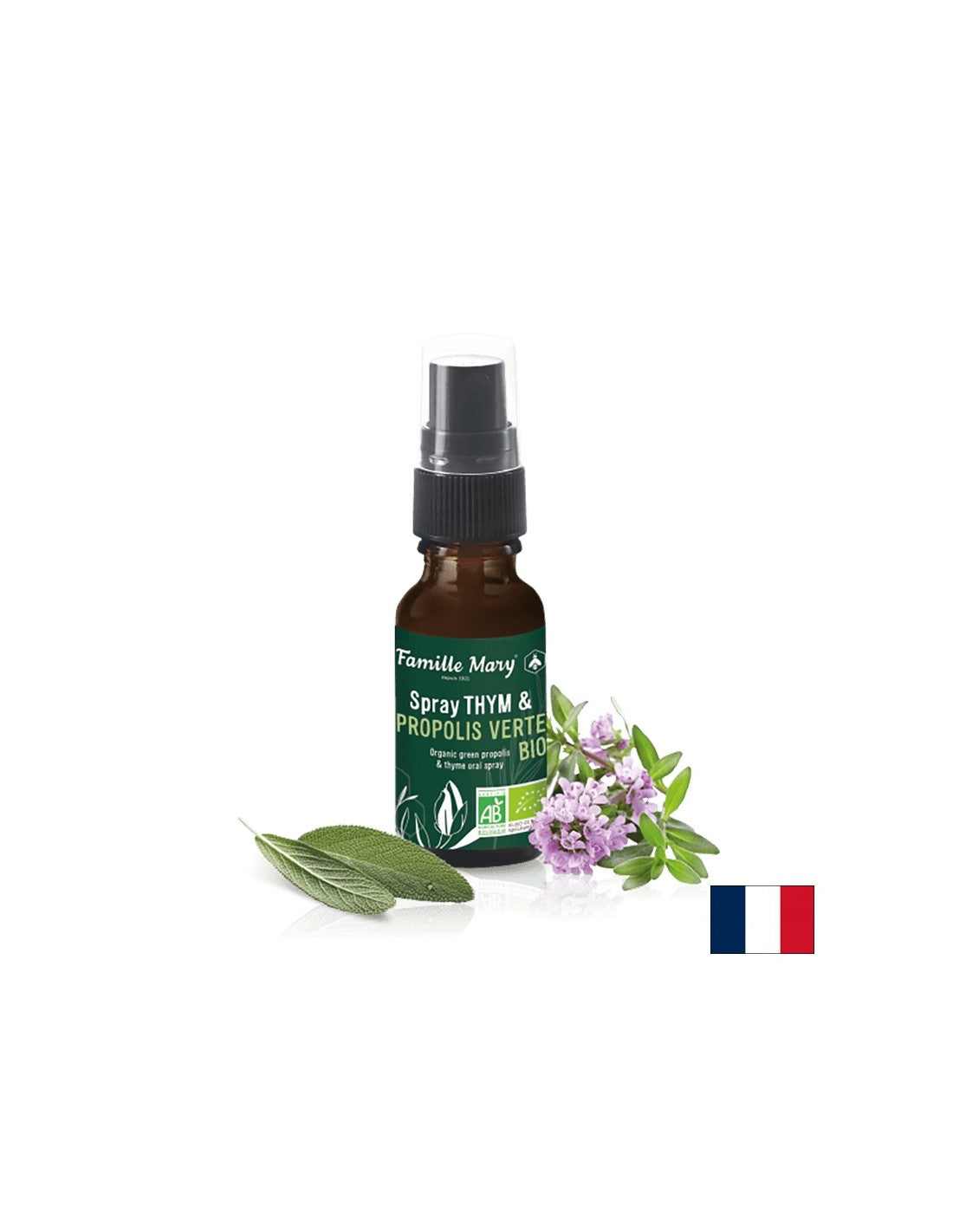 Pulvérisation de thym et de propolis Verte bio/gorge Spray avec thym, propolis vert et sauge, 20 ml Famille Mary