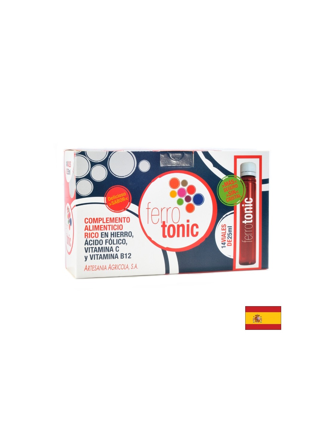 Iron + acide folique et vitamines B12 & C - Ferro Tonic - Tonique sanguin, protection contre l'anémie et la fatigue, 14 ampoules x 25 ml