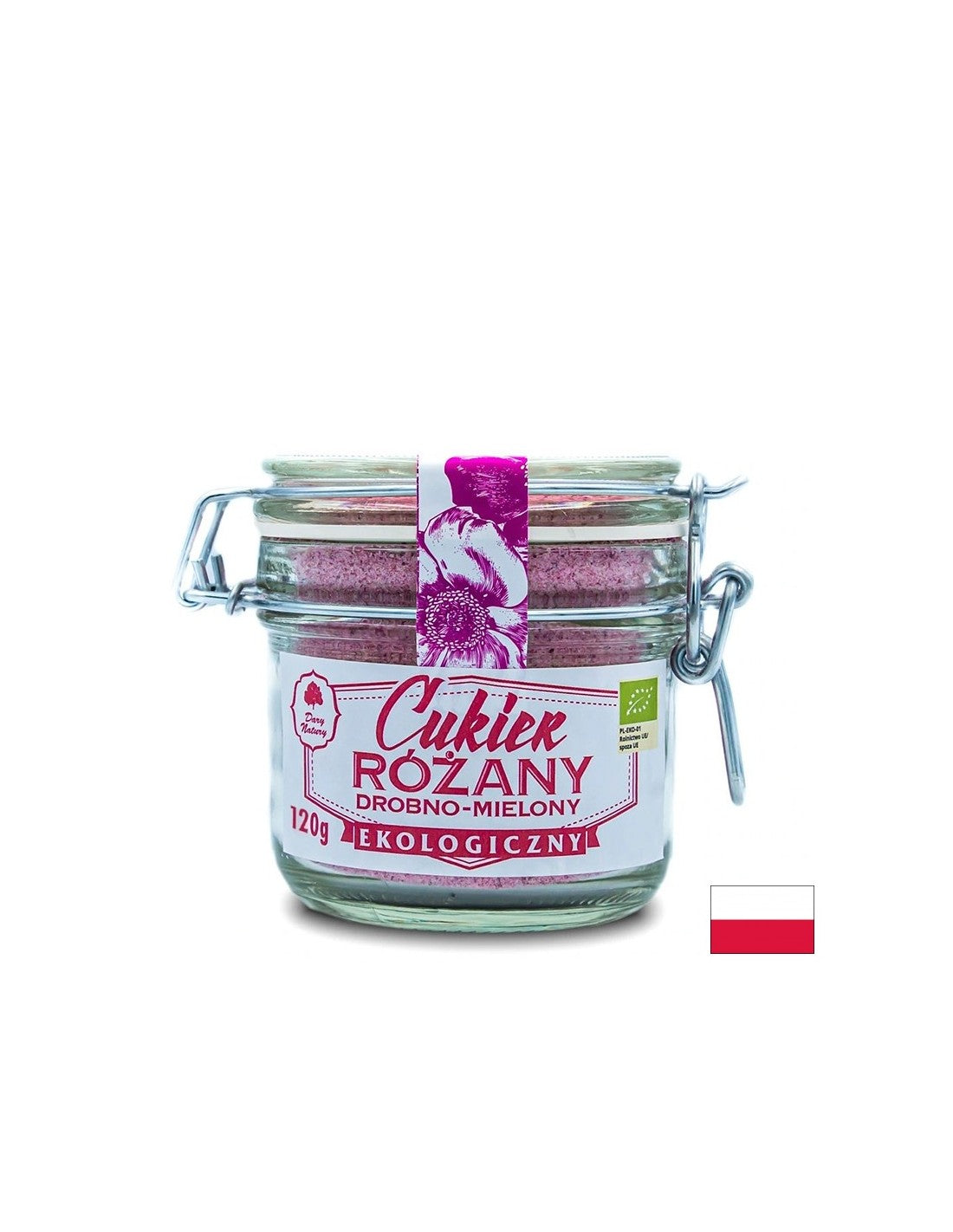 Sucre de canne finement moulu avec des pétales de rose, 120 g
