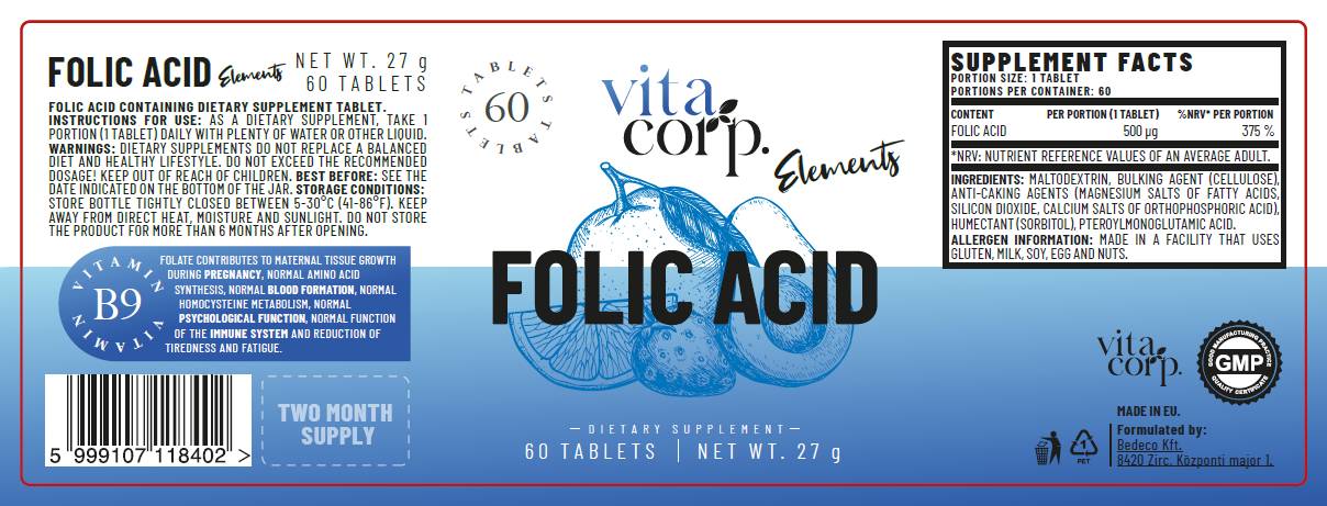 Acide folique 500 mcg - 60 comprimés