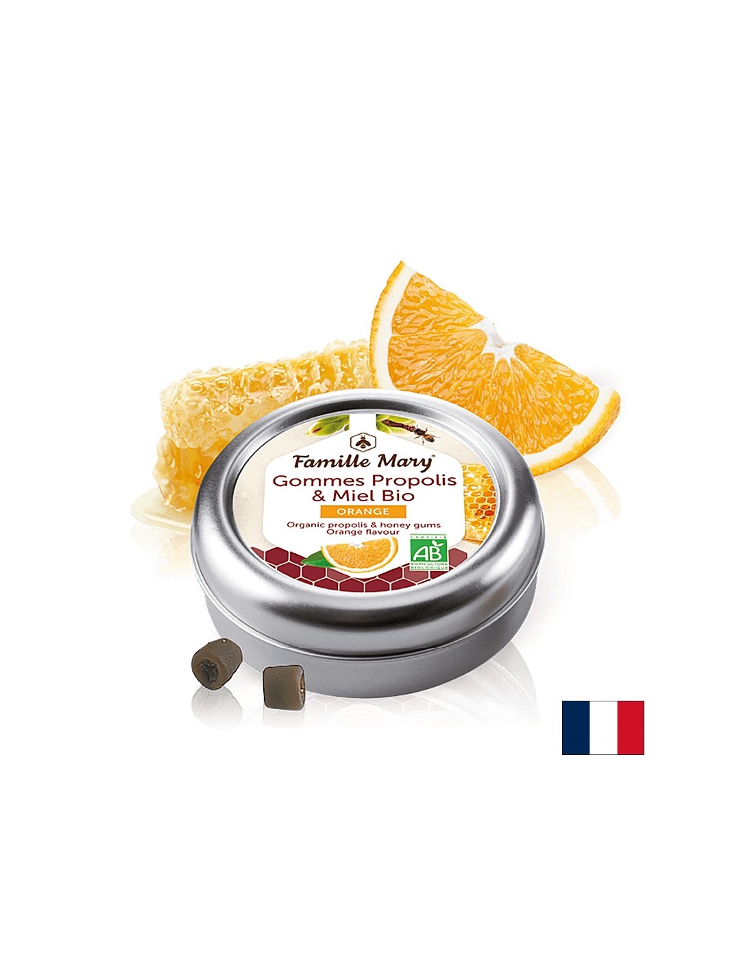 Sucettes avec miel biologique, propolis et orange, 45 g