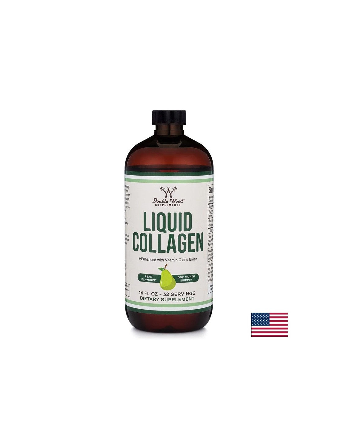 Collagène bovine liquide + vitamine C et biotine - Peau, cheveux et soins des articulations, 473 ml, avec saveur de poire