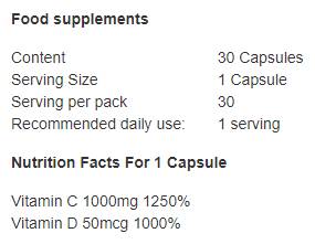 Vitamine C 1000 + D3 2000 UI 30 Capsules