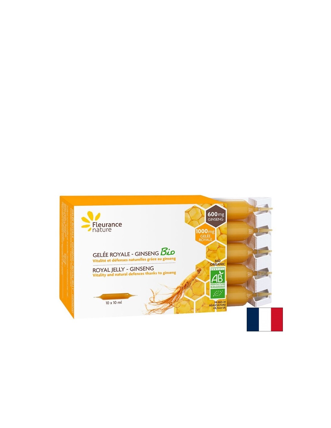 Immunité et énergie - Royal Jelly + Ginseng asiatique Bio, 10 ampoules à boire