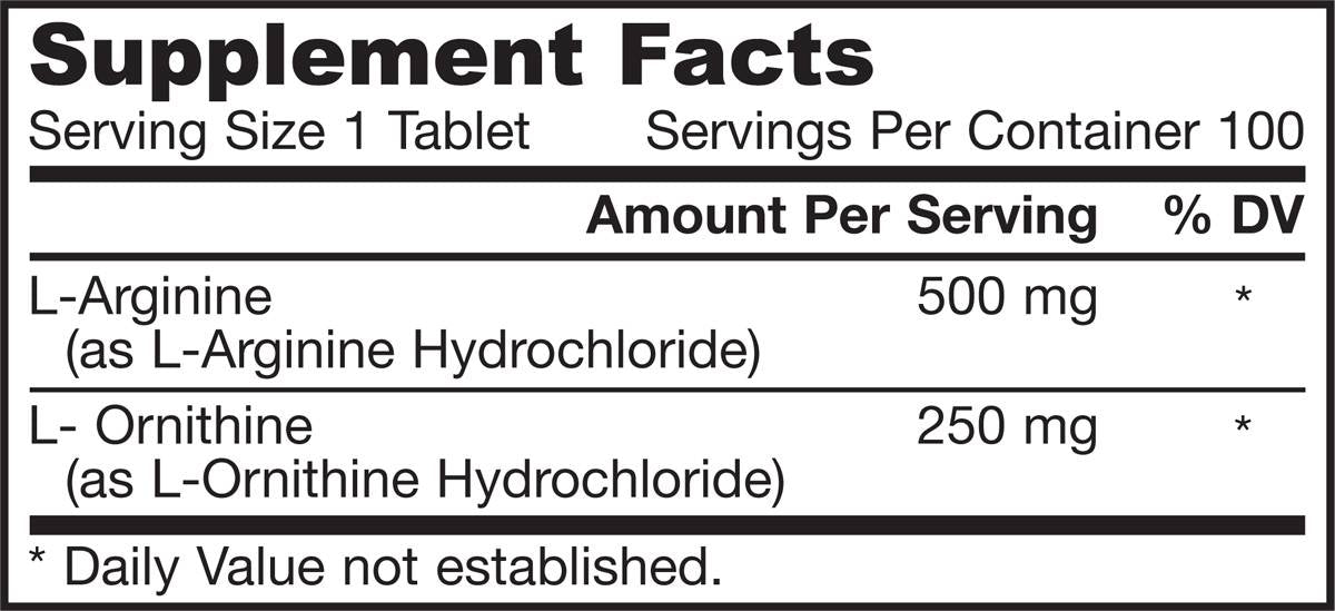 Arginine + ornithine 750 mg 100 comprimés