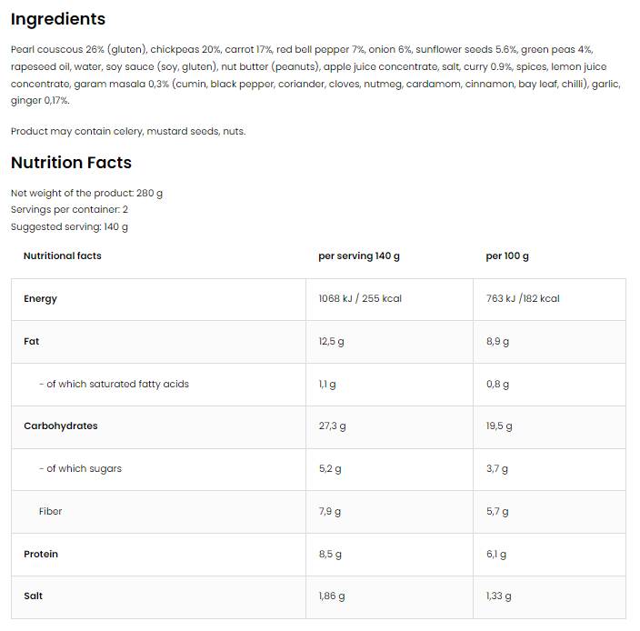 Plat vege avec couscous perlé et pois chiches | Read-to-Eat Meal 280 grammes