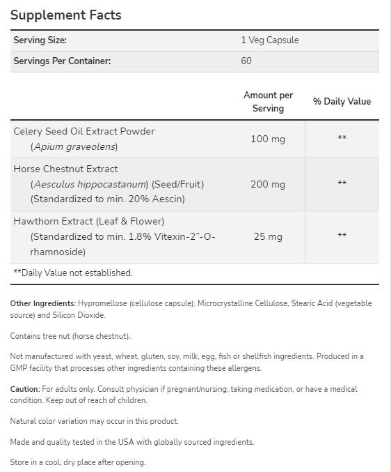 Extrait de graines de céleri 100 mg | avec châtaignier et aubépine - 60 capsules