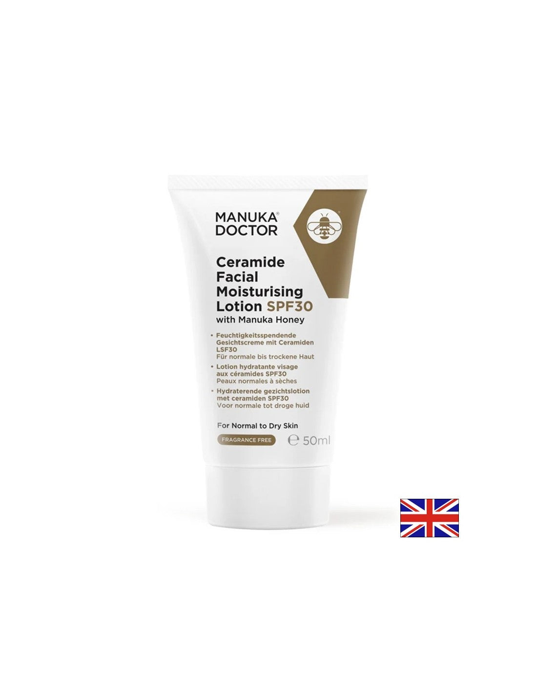 Lotion pour le visage hydratant avec céramides et miel manuka, SPF30, 50 ml