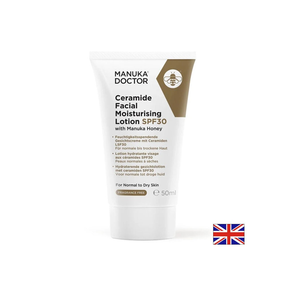Lotion pour le visage hydratant avec céramides et miel manuka, SPF30, 50 ml