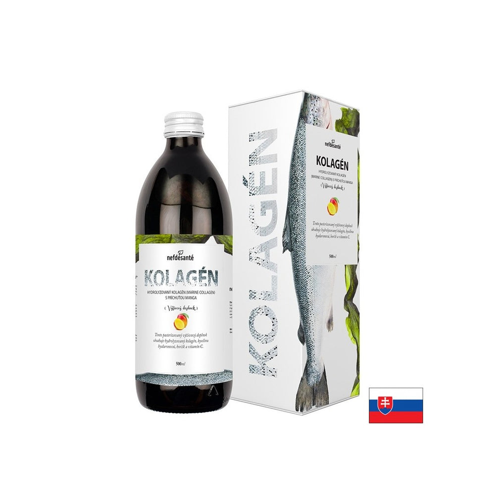 Collagène marin, acide hyaluronique, vit. C et magnésium - formule de cheveux, de peau et de ongles, 500 ml, 16 doses (saveur de mangue)