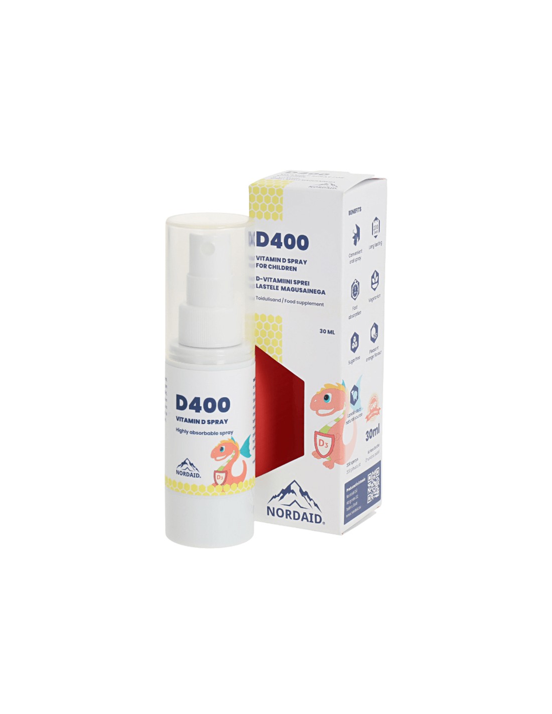 Bones, teeth and immune defense - Vitamin D3 400 IU, mouth spray, 30 ml / 200 sprays Nordaid - Nutra Best Europe