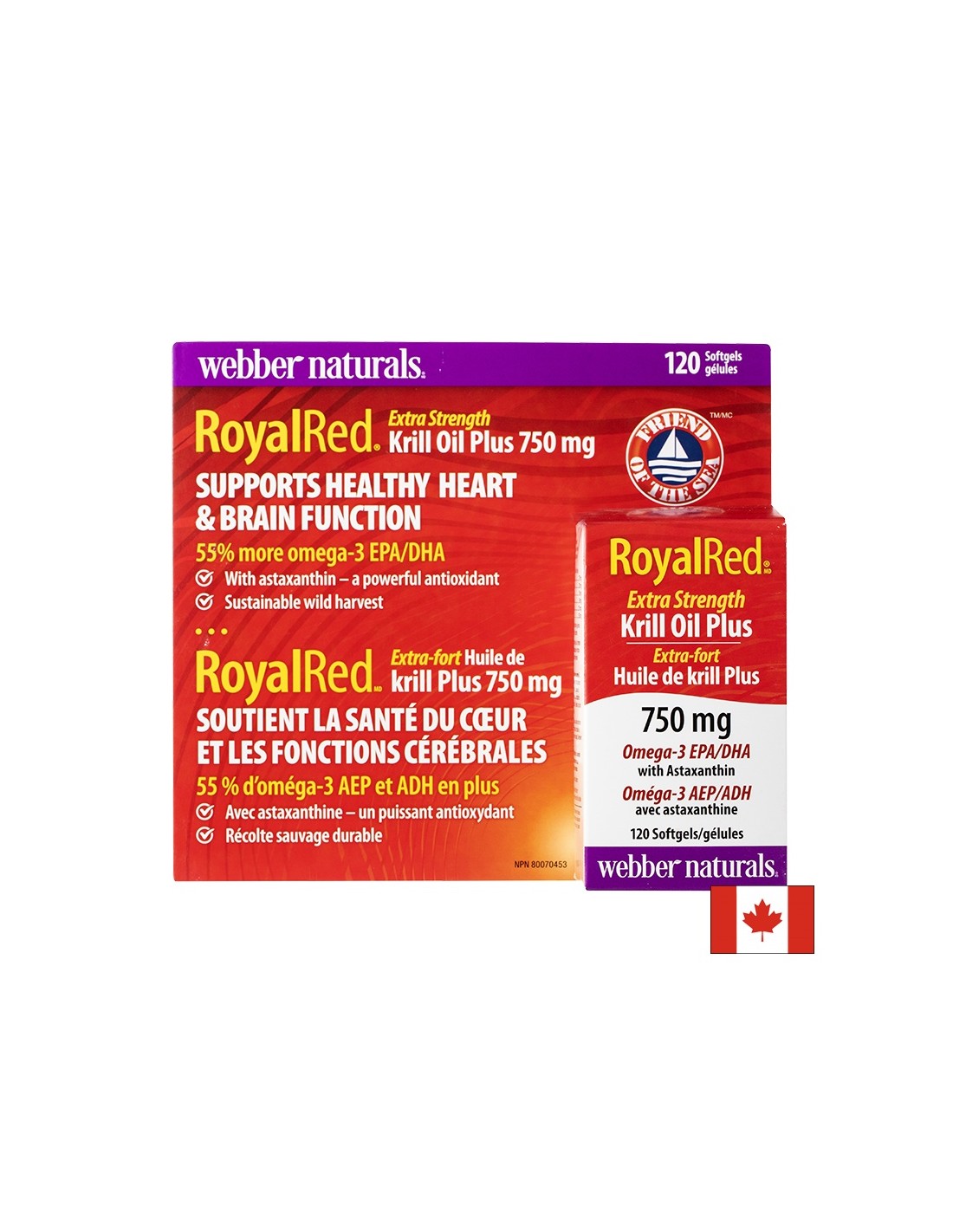 Triple combinaison pour soutenir le cœur et le cerveau - huile de krill + oméga-3 et astaxanthine royale, 120 capsules softgel