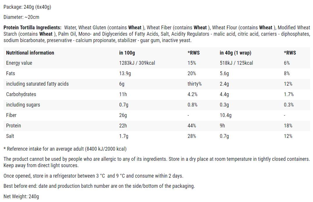 Tortilla protéique | Enveloppements amicaux à faible teneur en glucides ~ céto - 6 x 40 (240) grammes