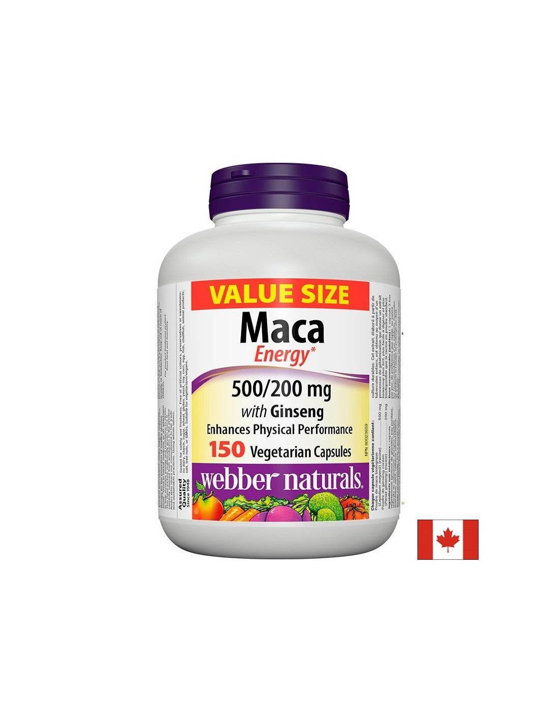 Énergie de la maca avec ginseng - maca et ginseng coréen, 150 capsules
