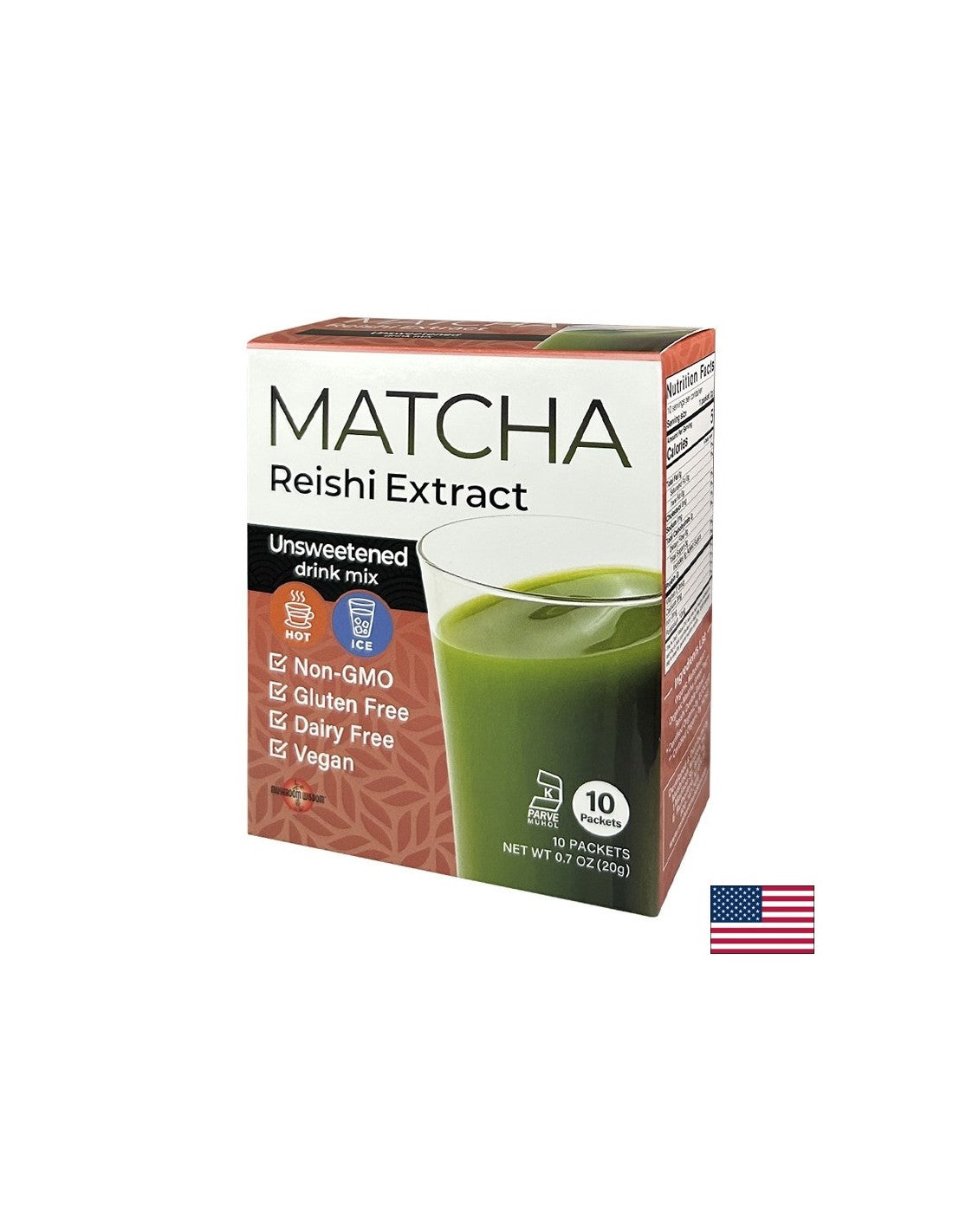 Matcha avec extrait de champignons reishi, 10 sachets