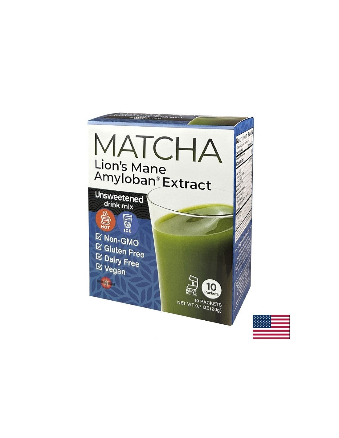Matcha avec Lion's Mane Extrait Amyloban® - Super Focus - Boost d'énergie et concentration - boisson instantanée, 10 sachets