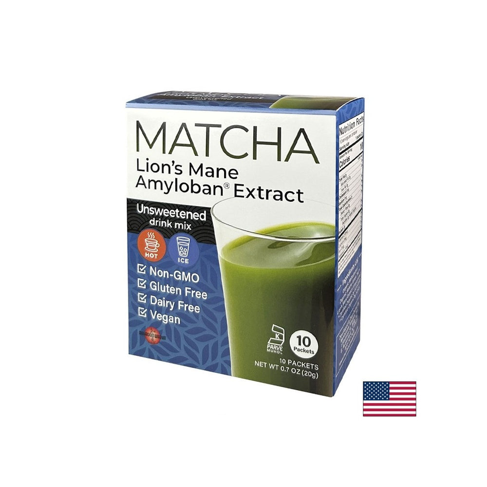 Matcha avec Lion's Mane Extrait Amyloban® - Super Focus - Boost d'énergie et concentration - boisson instantanée, 10 sachets