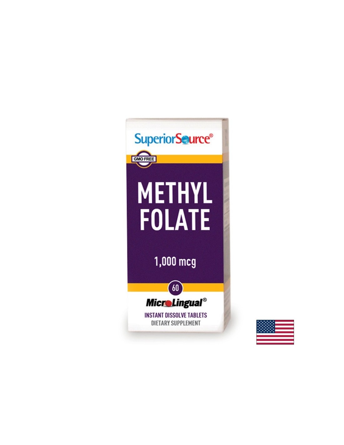 Méthylfolate (acide folique méthylé), 1000 mg x 60 comprimés sublinguaux <tc>Superior Source</tc>