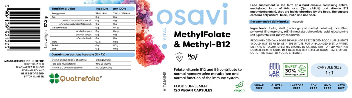 Méthylfolate et méthyl-b12 | avec quatrefolic® - 120 capsules