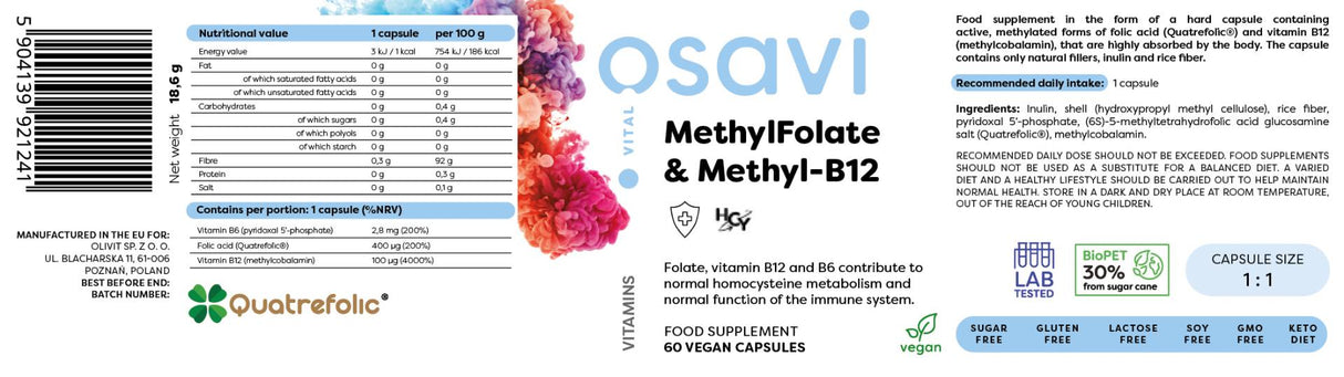 Méthylfolate et méthyl-b12 | avec Quatrefolic® - 60 capsules