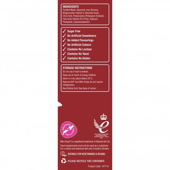 Fer + vitamine C + vitamine B12 + gouttes d'acide folique pour les enfants (mini gouttes en fer) 50 ml naturesaid