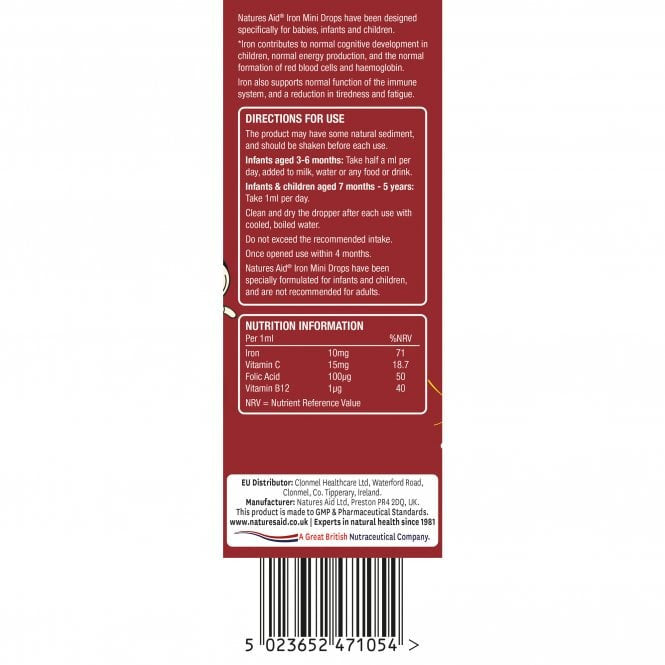 Fer + vitamine C + vitamine B12 + gouttes d'acide folique pour les enfants (mini gouttes en fer) 50 ml naturesaid