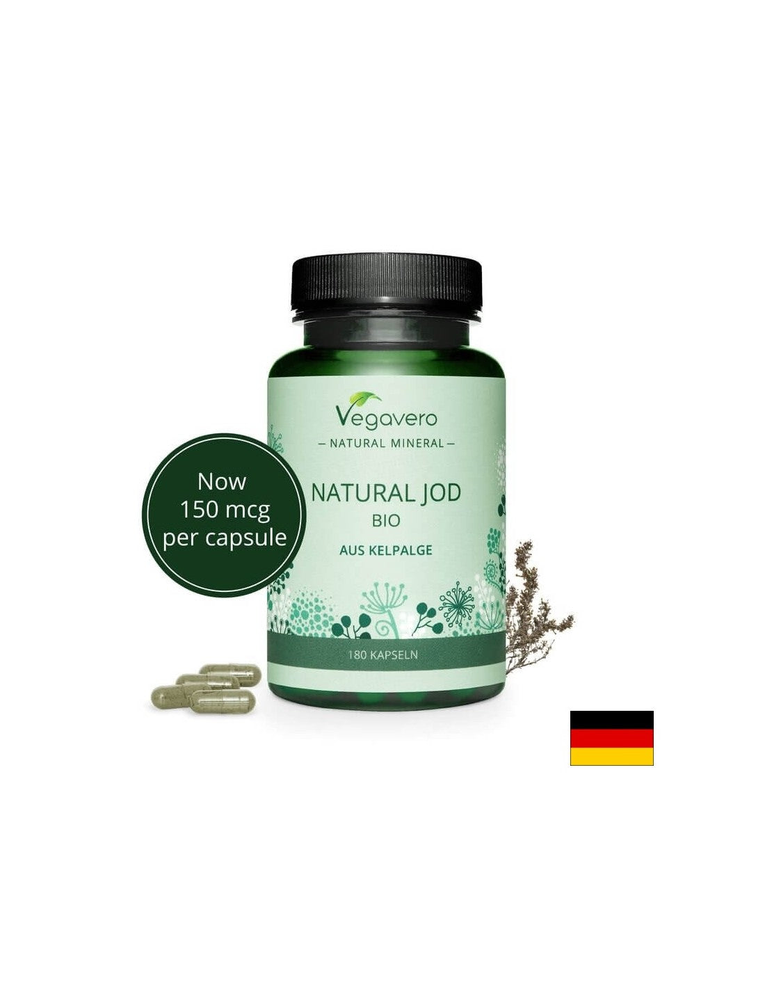 Iode naturel issu d'algues biologiques, 180 gélules, 100 % végétalien <tc>Vegavero</tc>