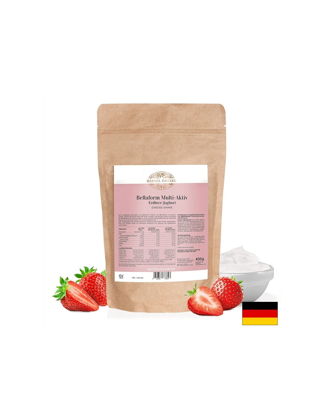Pouile de shake protéine naturelle - Dietaire, saine et garniture, 450 g, avec une saveur de yaourt aux fraises