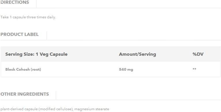 Racine de cohosh noire 540 mg - 100 capsules