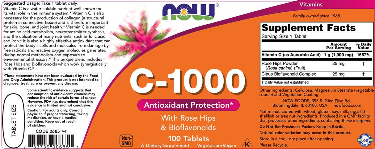 Vitamine C-1000/avec des hanches roses + bioflavonoïdes - 250 comprimés
