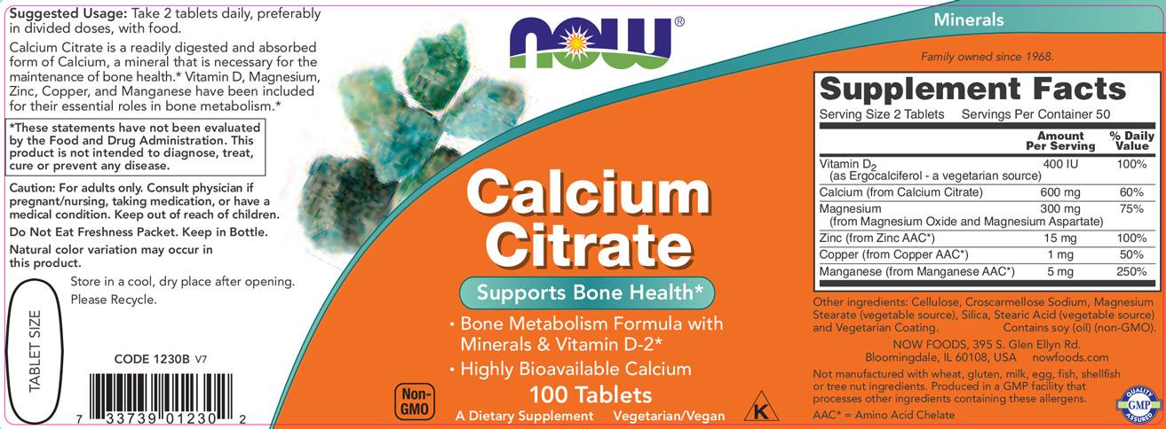 Citrate de calcium avec minéraux et vitamine D-2 300 mg - 100 comprimés