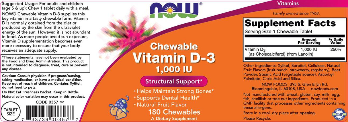 Vitamine D-3 1000 IU | Moir à croquer - 180 comprimés à croquer