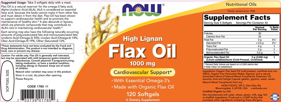 Huile de lin (lignan élevé) 1000 mg - 120 capsules de gel
