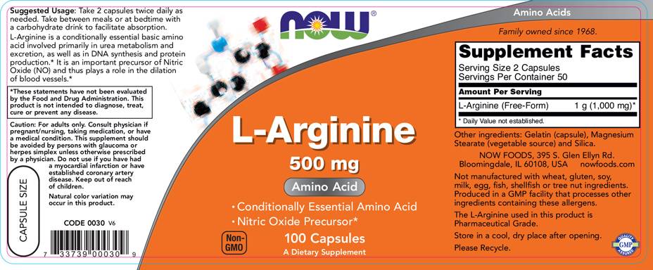 L-arginine 500 mg - 100 capsules
