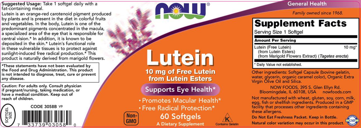Lutéine 10 mg esters - 60 softgels