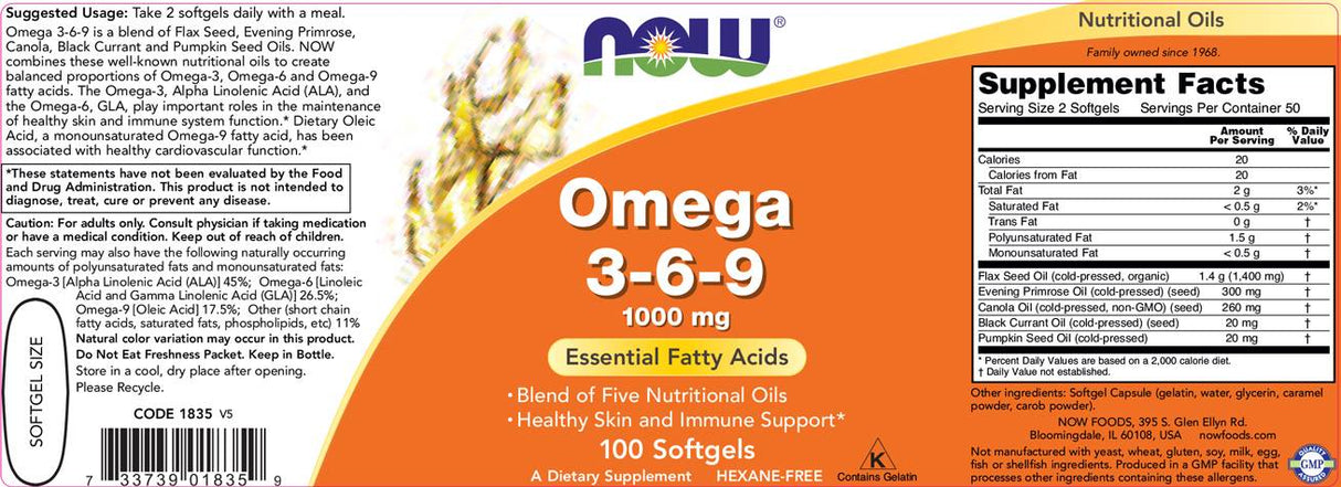 Oméga 3-6-9 1000 mg - 100 capsules de gel