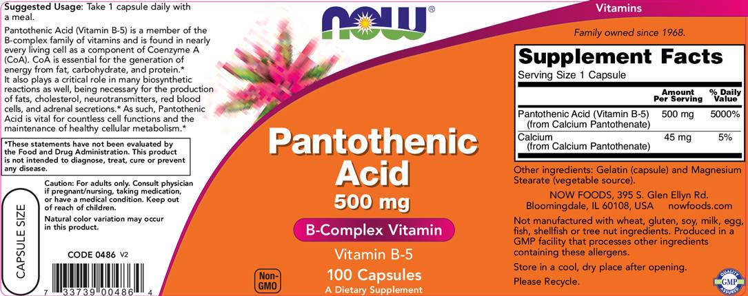 Vitamine B-5/acide pantothénique 500 mg - 100 capsules