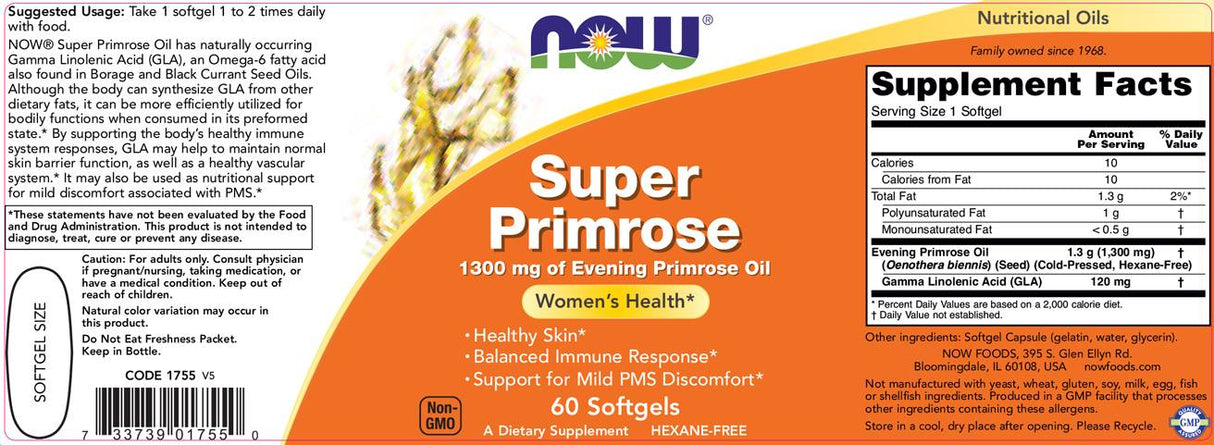 Super Primrose Huile 1300 mg - 60 capsules de gel