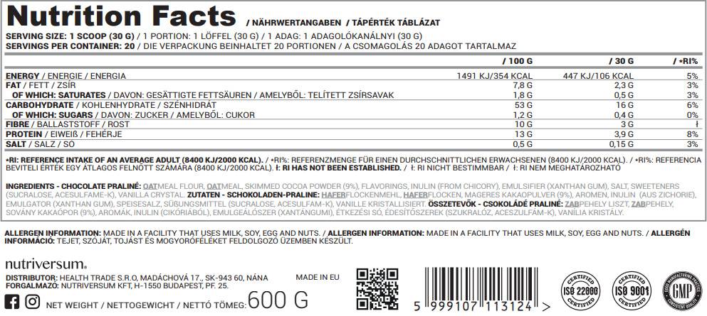 Oatmeal Pro Pure 600 grammes