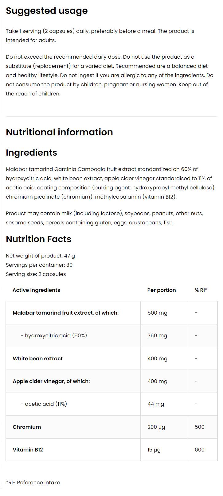 Contrôle de l'appétit 60 capsules