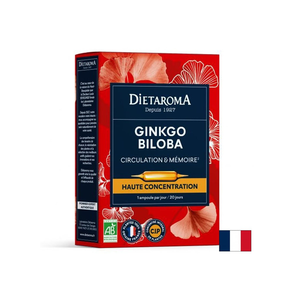 Mémoire et concentration - Ginkgo biloba, 20 ampoules à boire
