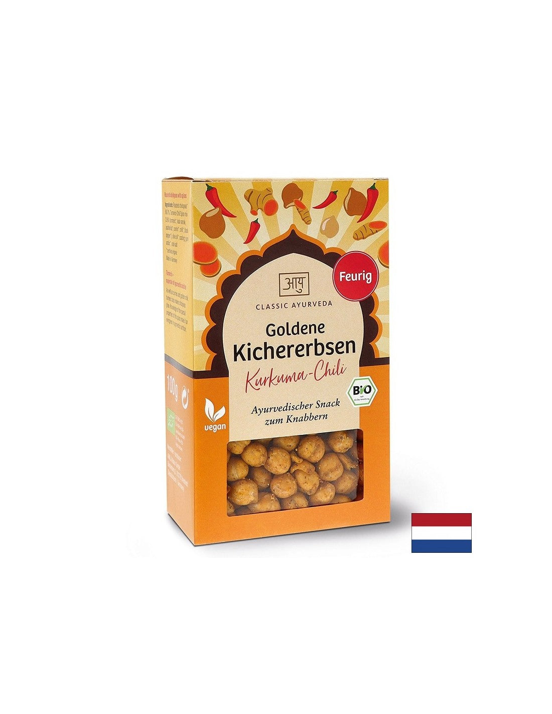 Pois chiches rôtis (avec curcuma - chili), bio, 100 g