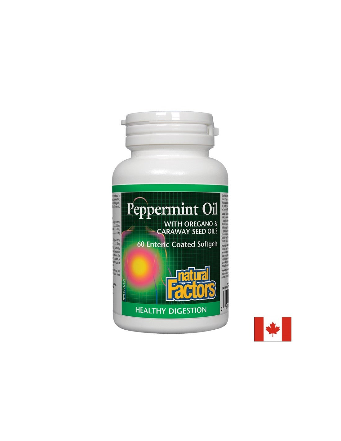 Huile de menthe poivrée avec huiles de graines d'origan et de carvi 200 mg - 60 capsules de gel