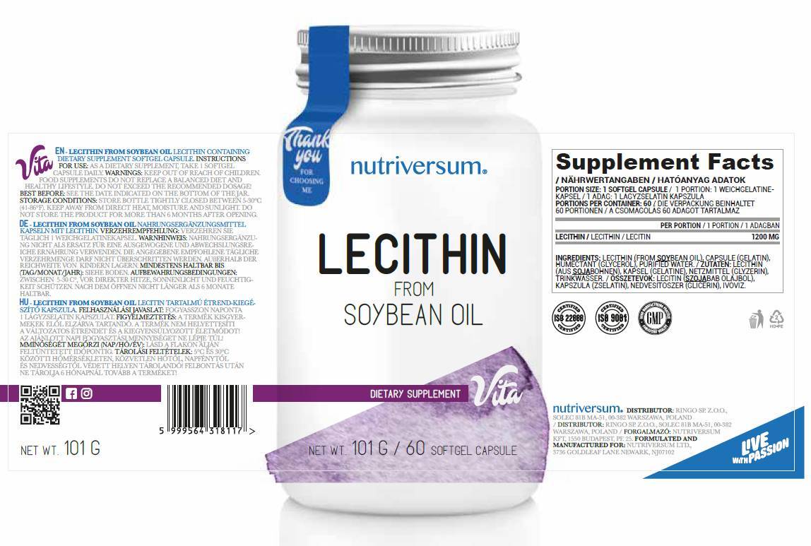 Lécithine 1200 mg | De l'huile de soja - 30 softgels