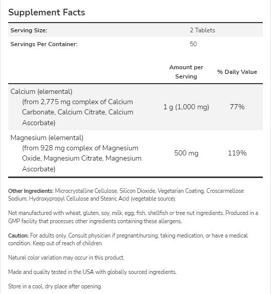 Calcium et magnésium 2: 1 - 250 comprimés