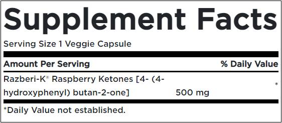 Razberi-k 500 mg/résistance maximale Cétones de framboise - 60 capsules