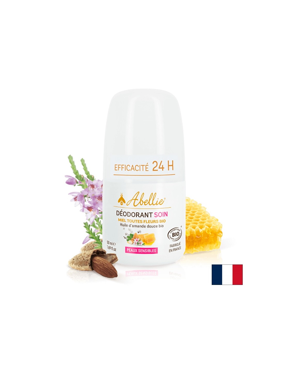 Déodorant en rouleau avec du miel bio-couleur et de l'huile d'amande douce, 50 ml