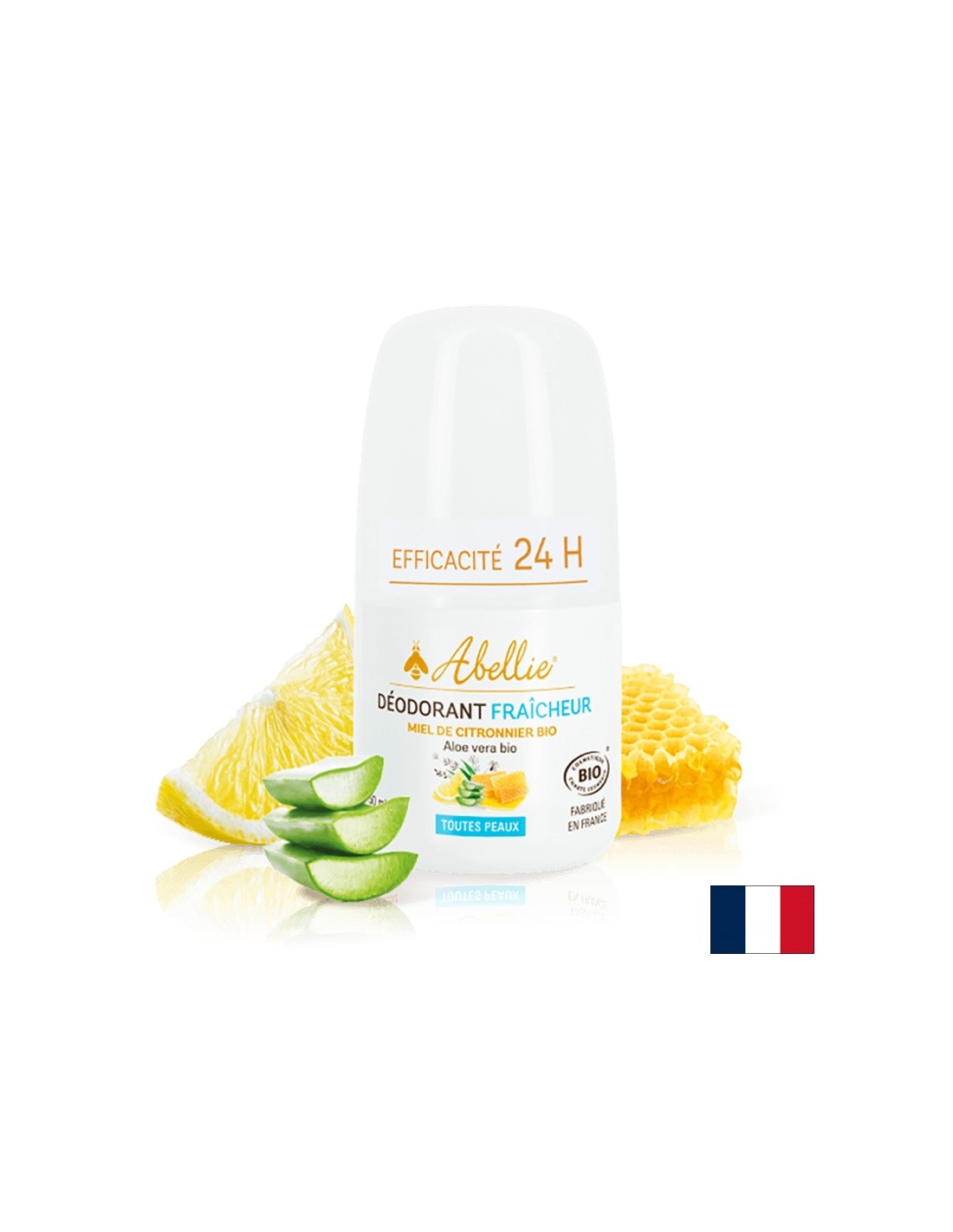 Déodorant à rouleau avec du miel biologique, du citron et de l'aloe vera, 50 ml