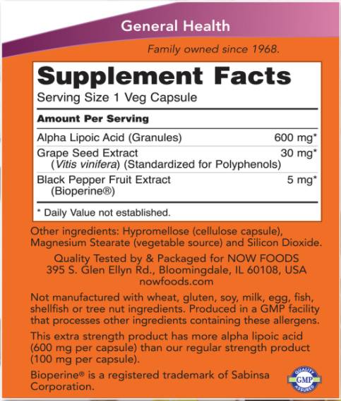 Acide lipoïque alpha 600 mg/résistance supplémentaire - 120 capsules