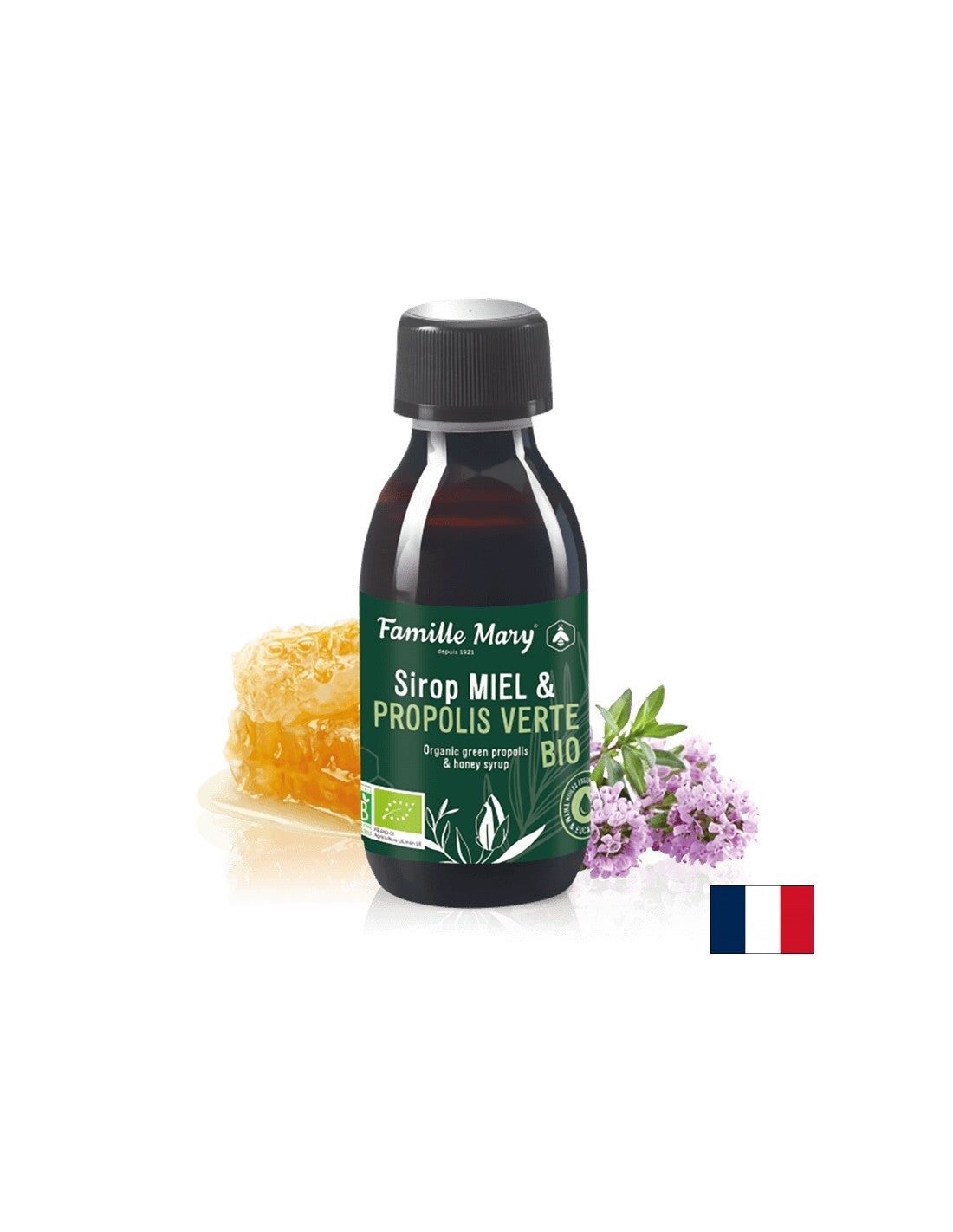 Sirop Miel et propolis Verte Bio/Sirop avec miel et propolis vert organique, 150 ml Famille Mary